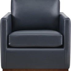 CHITA Genuine Leather Swivel Accent Chair, FSC Certified Mid Century Modern Arm Chair for Living Room and Bedroom, Fully Assembled, Navy