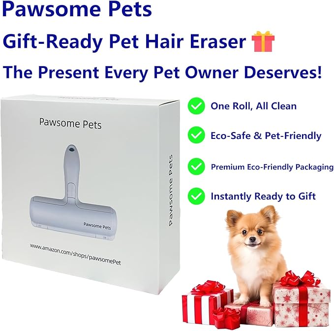 Pawsome Pets Pet Hair Remover Gift Set Reusable Lint Roller Cat and Dog Hair Remover for Furniture, Couch, Carpet, Clothing and Bedding - Portable, Multi-Surface Fur Removal Tool