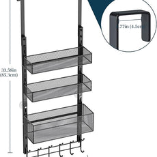 Consumest Over The Door Hooks Organizer - 4 Tier Door Coat Rack with 3 Baskets and 12 Hooks, Stainless Steel Towel Hanger for Bedroom, Bathroom, Living Room, Black