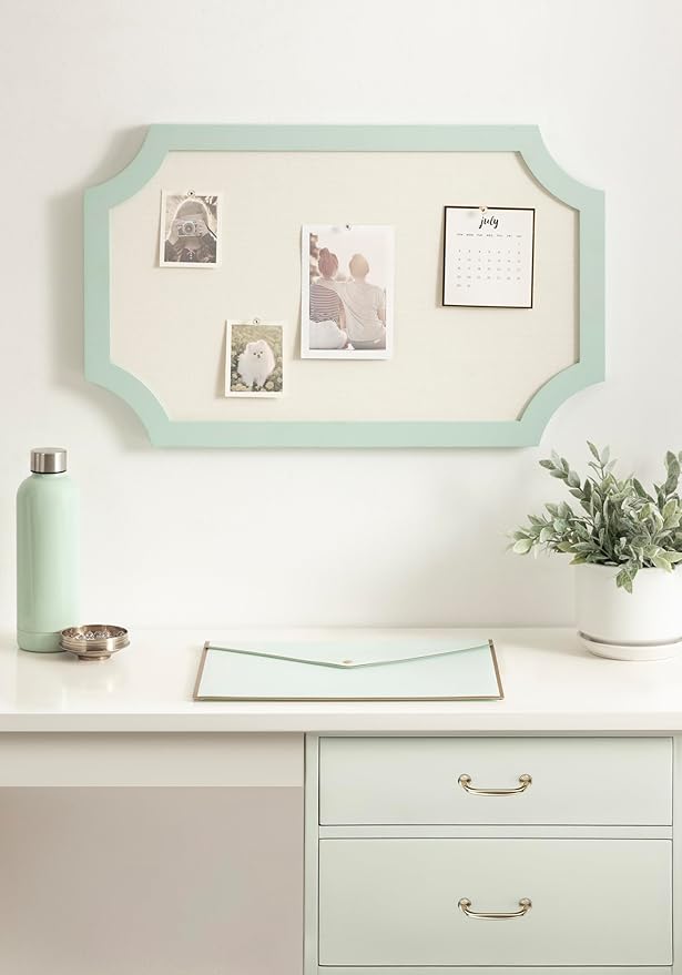 Kate and Laurel Holbrook Modern Framed Scallop Fabric Pinboard, 15 x 24, Green, Transitional Scalloped Bulletin Board for Use as Vision Board or Wall Organization