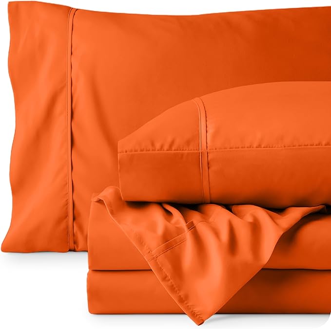 Bare Home Twin XL Sheet Set - College Dorm Size - Luxury 1800 Ultra-Soft Microfiber Twin Extra Long Bed Sheets - Deep Pockets - Easy Fit - Extra Soft - 3 Piece Set - Bed Sheets (Twin XL, Orange) BareHome