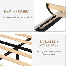 SHA CERLIN Full Platform Bed Frame with Velvet Upholstered Headboard, Mattress Foundation with Strong Wooden Slats Support, No Box Spring Needed, White