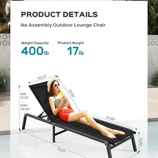 Patio Chaise Lounge Chair Set of 4, Foldable Lounge Chair for Outside, Aluminum Chairs with 5 Adjustable Backrest, Outdoor Pool Lounger for Poolside, Lawn, Patio, Black