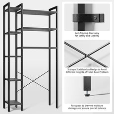 IRONCK Over The Toilet Storage with 8-Titer Shelf, Mass-Storage Side Storage Open Rack, Freestanding Bathroom Organizer Space Saver, for Bathroom, Restroom, Laundry, Black