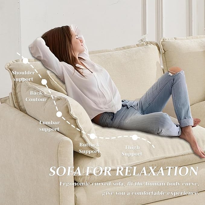 SoarFlash 77.95" Chenille Sectional Sofa, Comfy Modular Loveseat Sofa, Modern 2-Seat Couch Deep Seat Sofa Set for Living Room,Beige
