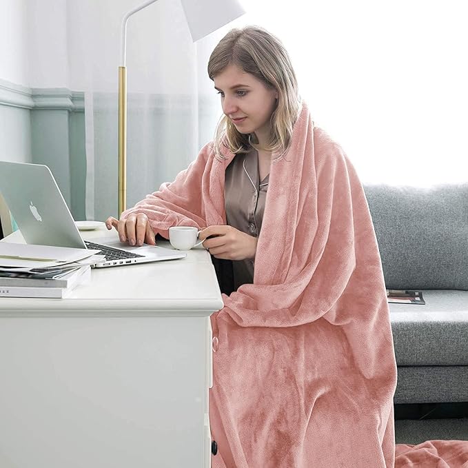 IR Imperial Rooms Fleece Blankets Queen Size 90x90 Inches- 8 Pack - Super Soft Fluffy Throw Blanket for Sofa and Bed - Warm and Cozy Lightweight 400 GSM Microfiber Bed Throws Blankets (Queen, Pink)