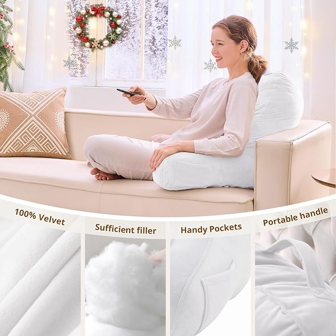 Sasttie Reading Pillow, Pillows for Reading or Relaxing – Ergonomic Support for Head, Neck, Back, and Lumbar, 21-Inch, White
