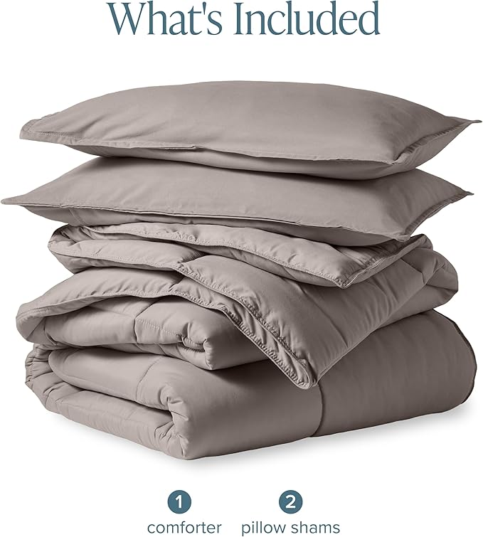 Bare Home Comforter Set - King/California King Size - Ultra-Soft - Goose Down Alternative - Premium 1800 Series - All Season Warmth (King/Cal King, Khaki)