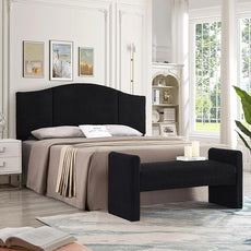 24KF Modern Upholstered Bed Bench Covered with Soft Boucle Teddy Fabric, Lovely Entryway Bench Ottoman with Armrest, 5062-Black