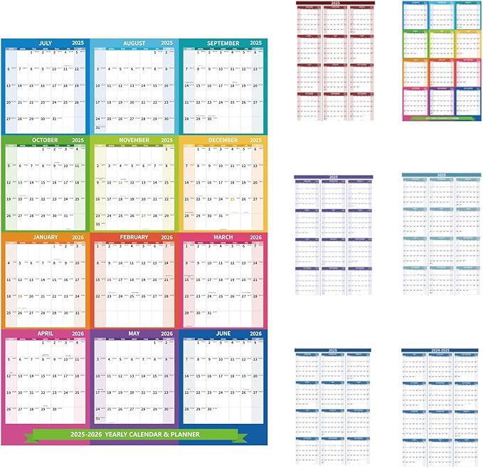 2026 Wall Calendar 34.8" x 22.8" Large Vertical Yearly 2025-2026 Wall Hanging Calenda with Julian Date from July 2025 to June 2026 Thick Paper Calendar 12 Month Annual Planner for Office Fridge(Colorful)