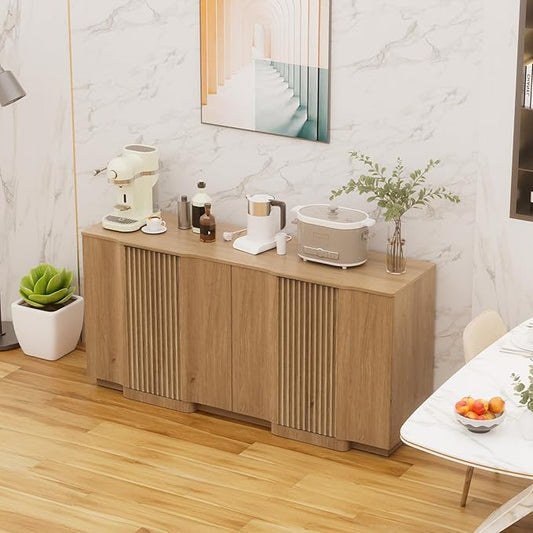 Yechen Buffet Cabinet with Storage, 31.5" Accent Sideboard Modern Credenza with Doors & Adjustable Shelves Fluted Media Console Wood Coffee Bar Table for Living Kitchen Dining Room