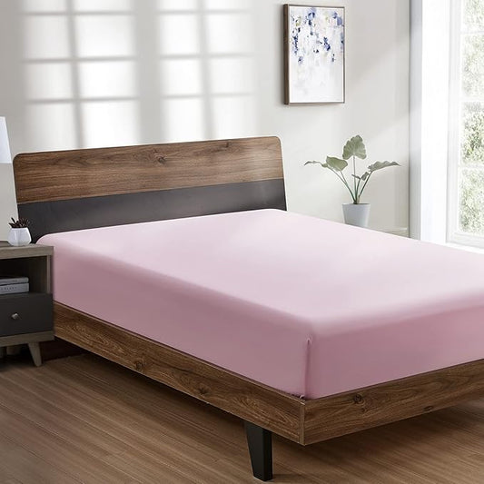 FreshCulture Full Fitted Sheet - Hotel Quality Fitted Sheet - Ultra Soft & Breathable - Brushed Microfiber - Deep Pocket - Cooling Fitted Sheets for Full Size Bed (Dusty Pink)
