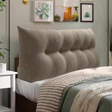 WOWMAX 85% Linen 15% Cotton Blend Headboard Pillow – Queen Size Reading Wedge Backrest for Bed, Handmade Firm Support Bolster Cushion with Removable Cover, Premium Bed Rest Pillow, Light Gray