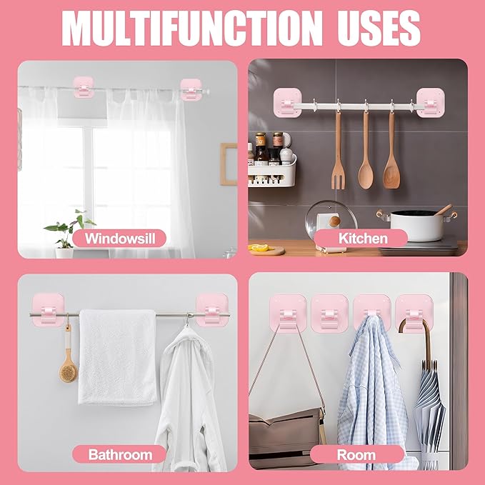 Adhesive Curtain Rods No Drilling Holder,No Drill Curtain Rod Brackets,Renter Friendly Curtain Hooks for Hanging Drapes,Over Blinds for Dorm Apartment Kitchen Bedroom Home