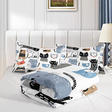 CVHOUSE Cat Bedding,Cartoon Cat Comforter Queen,Animals Print Comforter Set for Kids,Kawaii Quilt Set with 1 Comforter and 2 Pillow Cases