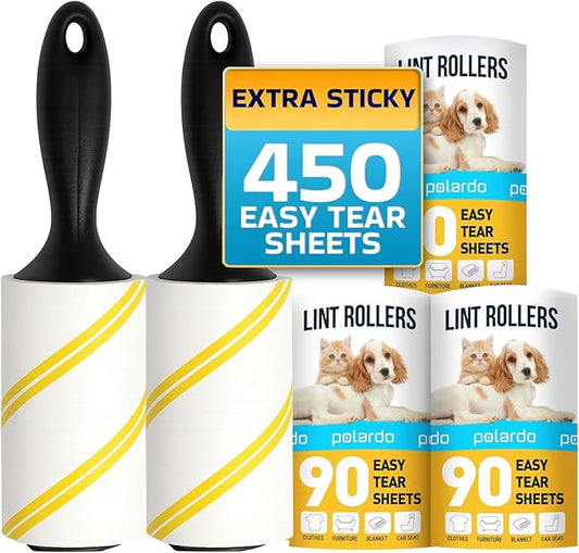 Lint Rollers for Pet Hair, Sticky, Remover for Couch, Clothes Furniture and Carpet. Lint Roller Dog Hair Remover Cat Hair, Animal Hair, Pet Fur, Fuzz. 5 Large Pet Hair Lint Rollers White