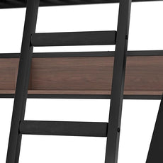 Twin over Full Bunk Bed with Storage Shelves, Metal Bunk Beds with Ladders and Lights, Heavy-duty Bunkbed for Bedrooms, Guest Rooms and Dorms, No Box Spring Needed and Noise-free Design, Black