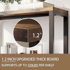 5-Tier Adjustable Heavy Duty Bookshelf, Industrial Wooden Open Storage Rack with Black Metal Frame, Vintage Bookcase with Lock Wall Design, Rustic Brown