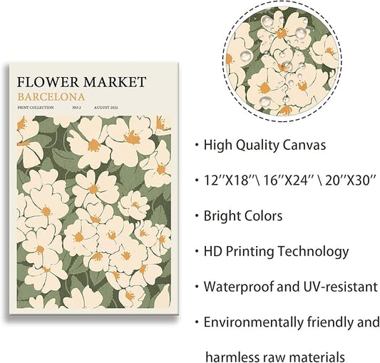Zzuyi Flower Market poster Decor Green And White Fresh Art poster Canvas poster for Living Room, Bed Room, Office Home Decoration Gift- 16X24 In Unframed