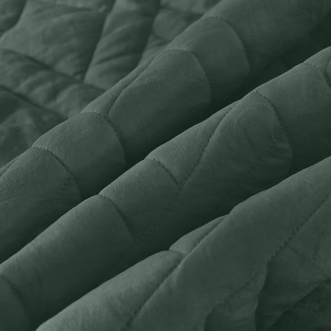 HORIMOTE HOME Quilt Set King Size Dark Green, Classic Geometric Diamond Stitched Pattern, Ultra Soft Microfiber Lightweight Bedding Bedspread Coverlet for All Season with 1 Quilt 2 Pillow Shams