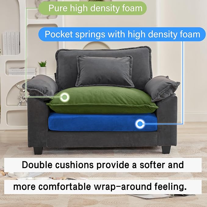 Modular Sectional Sofa, Comfy Cloud Couch Sectional Sofa, Velvet Sofa Sleeper Deep Seat Sofa with Throw Pillows for Living Room (Blue Gray, 53"- Single Seat)