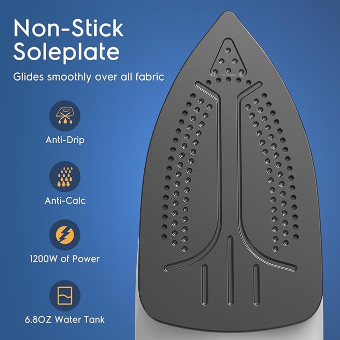 BEAUTURAL Steam Iron for Clothes, Non-Stick Soleplate, Burst of Steam, Spray Mist, Self-Cleaning, Anti-Calcium, Anti-Drip, Easy Temperature Control, Light Weight, 1200 Watts