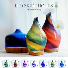 Porseme 150ml Essential Oil Diffuser Glass Color Changing Aroma Air Diffusers Aromatherapy Ultrasonic Cool Mist Humidifier 6 Running Hours Waterless Auto-Off for Sleeping Yoga Office Spa (Galaxy)