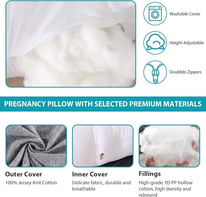 BATTOP Pregnancy Pillows for Side Sleeping,Maternity Pillow with Removable Cover,Support for Belly,HIPS, Legs,Pregnancy Must Haves,J Shaped Body Pillow for Pregnancy