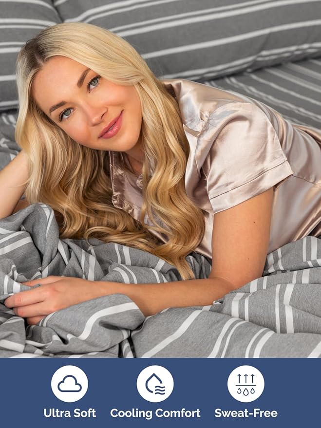 Extra Deep Pocket King Sheets - 4 Piece Breathable & Cooling Bed Sheets - Hotel Luxury Bed Sheet Set - Soft, Wrinkle Free & Comfy - Easily Fits Extra Deep Mattresses - Deep Pocket Grey Striped Sheets