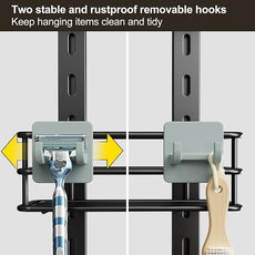 Orimade Adjustable Anti-slip Shower Caddy over Head, Rustproof Bathroom Hanging Organizer with 2 Hooks for Razor, No Drilling Shower Shelves Storage Rack 3 Tier, Black