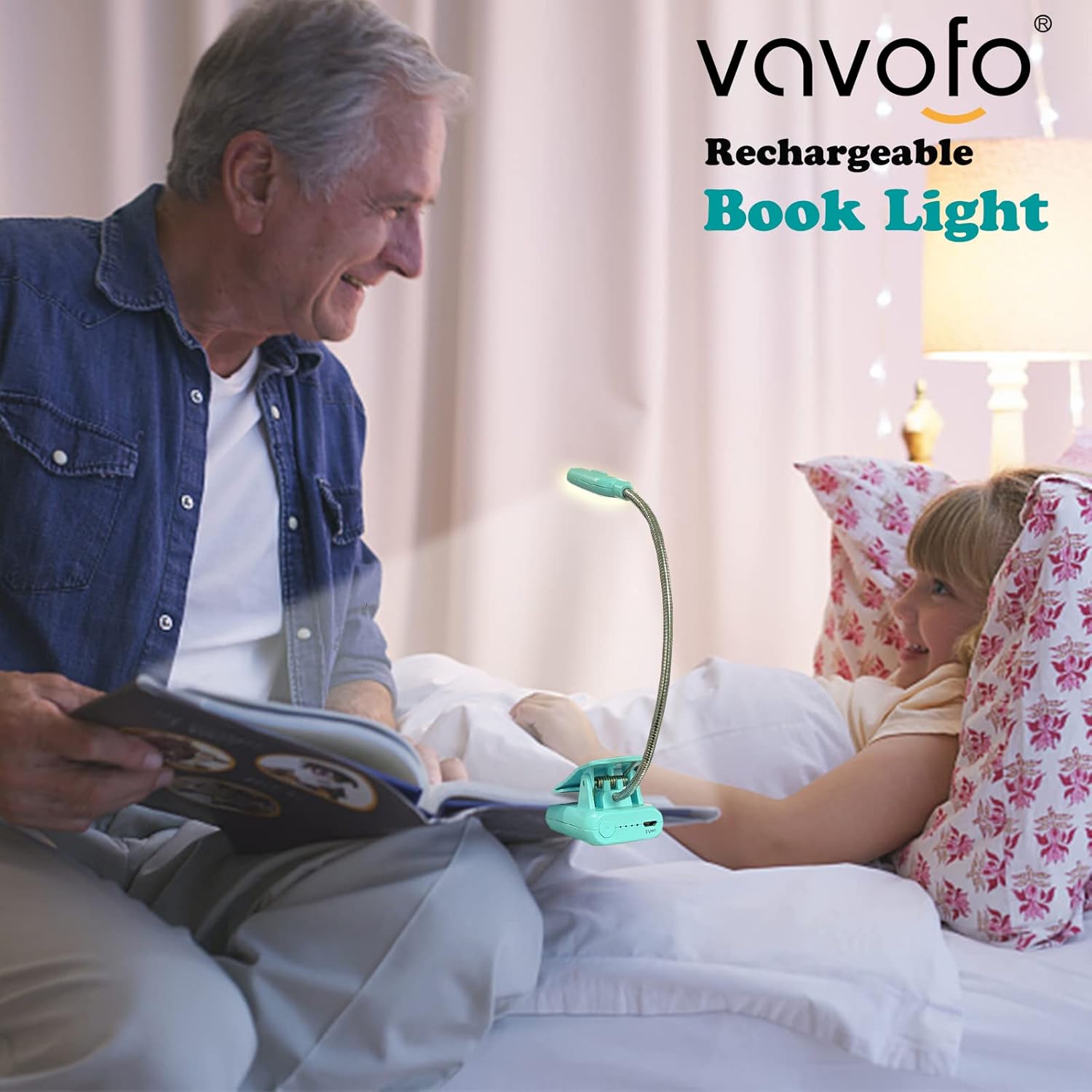 VAVOFO Clip On Book Light for Bed Kids, 7 LED Reading Light with 9-Level Warm Cool White Daylight, Eye Care Lamp with Power Indicator for Bookworms (Blue) Dormly