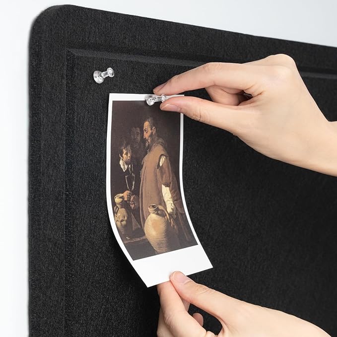 Bulletin Board, 35 x 17 1/2 inches Felt Board - Decorative Pin Board, Cork Board Alternative for Wall, Foldable Self-Adhesive Vision Board Prayer Board with 20 Pushpins Black