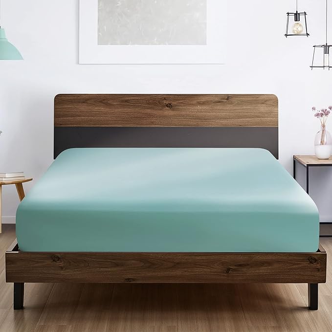 FreshCulture Full Fitted Sheet - Hotel Quality Fitted Sheet - Ultra Soft & Breathable - Brushed Microfiber - Deep Pocket - Cooling Fitted Sheets for Full Size Bed (Spa Blue)