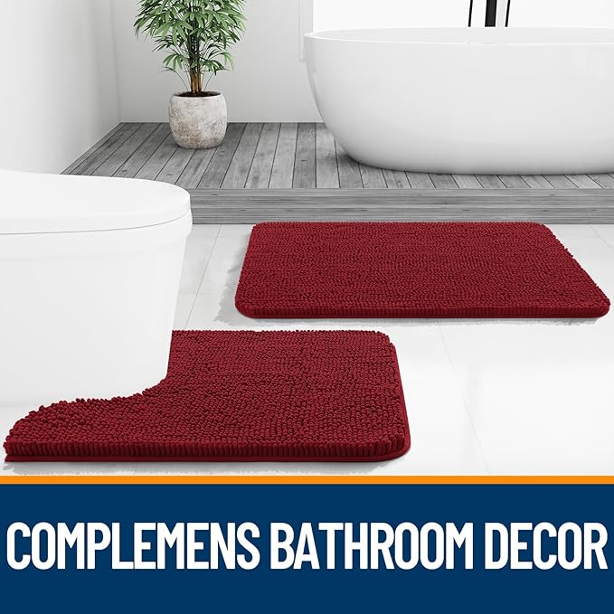 OLANLY Bathroom Rugs 47x20, Extra Soft Absorbent Chenille Bath Rugs, Rubber Backing Quick Dry, Machine Washable Bath Mats for Bathroom Floor, Tub and Shower, Home Decor Accessories, Red