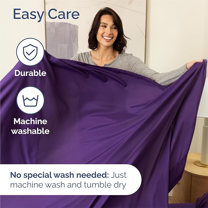 Split King 7 Piece Sheet Set - Cooling and Breathable Bed Sheets - Hotel Luxury Bed Sheets for Women, Men, Kids and Teens - Deep Pockets - Easy Fit - Soft and Wrinkle Free - Split King Purple Sheets