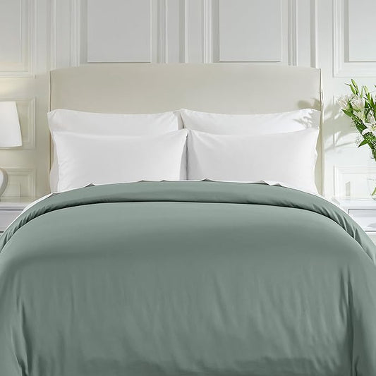 California Design Den Full/Queen Size Duvet Cover Only - Natural 100% Cotton, Premium 400 Thread Count Queen Duvet Cover Cotton, Soft Sateen Weave, Button Closure and Corner Ties - Sage Green
