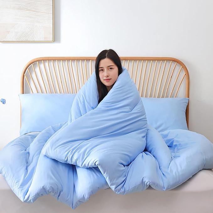 ROSGONIA King Size Comforter Set Light Blue, 3pcs King Comforter Set (1 Comforter & 2 Pillowcases) All Season Soft Lightweight Bedspread Blanket Quilt