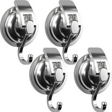 Heavy Duty Vacuum Suction Cup Hooks, Silver Plated Polished Super Suction for Kitchen Bathroom, 4 Pack