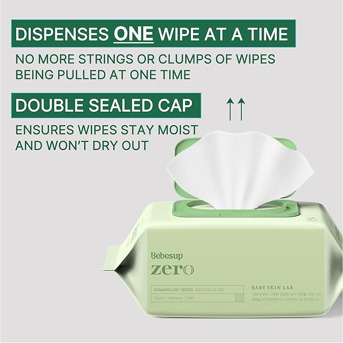 BEBESUP- Korea’s #1 Zero Harsh Chemicals Baby Wipes- Water Based Hypoallergenic Unscented Extra-Thick Organic baby wipes for sensitive skin Zero skin irritants Flip-Top 640 Count (8 Packs)