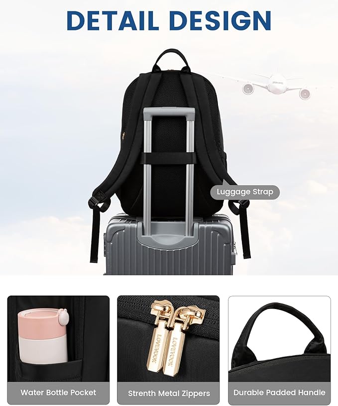 LOVEVOOK Laptop Backpack for Women, 15.6 Inch Work Backpack Purse, Large Capacity Stylish Daypack, Business Computer Bag, Travel Backpack for College, Black