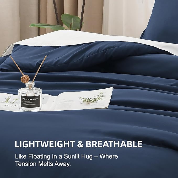 Litanika Comforter Set, Lightweight Solid Bedding Comforter Set, Fluffy Down Alternative Bed Set, Navy Blue, Super King