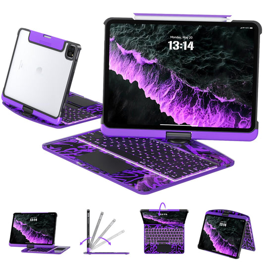 Transparent Keyboard Case for iPad 11” (10th & 11th Gen) – 360° Rotating, Backlit, Trackpad