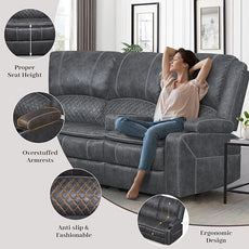 Manual Reclining Sectional Sofa Set, 4 Seats Soft Dutch Velvet Recliner Corner Sectional Couch, Family-Sized L-Shaped Recliner Couch with USB Charging, Thickened Padding, Sturdy Frame, Grey