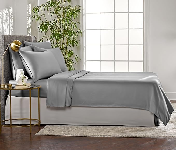 Pure Bamboo Full Sheets, Genuine 100% Organic Viscose Derived from Bamboo Bed Sheet Set, Luxuriously Soft & Cooling, Double Stitching, 2 Year Quality Promise (Full, Stone Grey)
