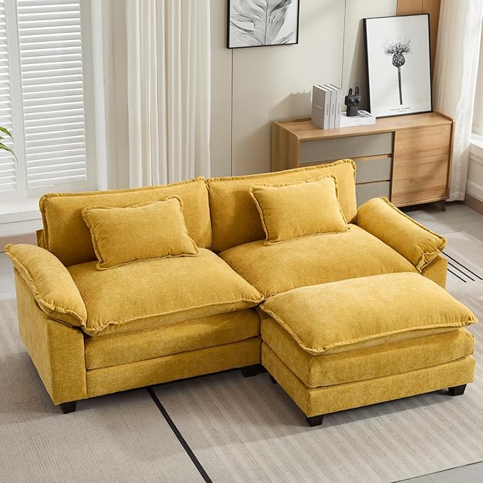 86" Modular Sectional Sofa, Comfy Cloud Couch Sectional Sofa with Ottoman, Chenille Sofa Sleeper Deep Seat Sofa with Throw Pillows for Living Room (Yellow, 86"- L Shape)