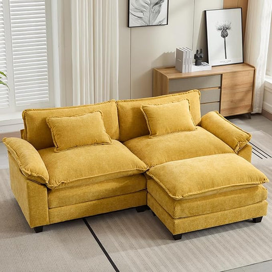 86" Modular Sectional Sofa, Comfy Cloud Couch Sectional Sofa with Ottoman, Chenille Sofa Sleeper Deep Seat Sofa with Throw Pillows for Living Room (Yellow, 86"- L Shape)