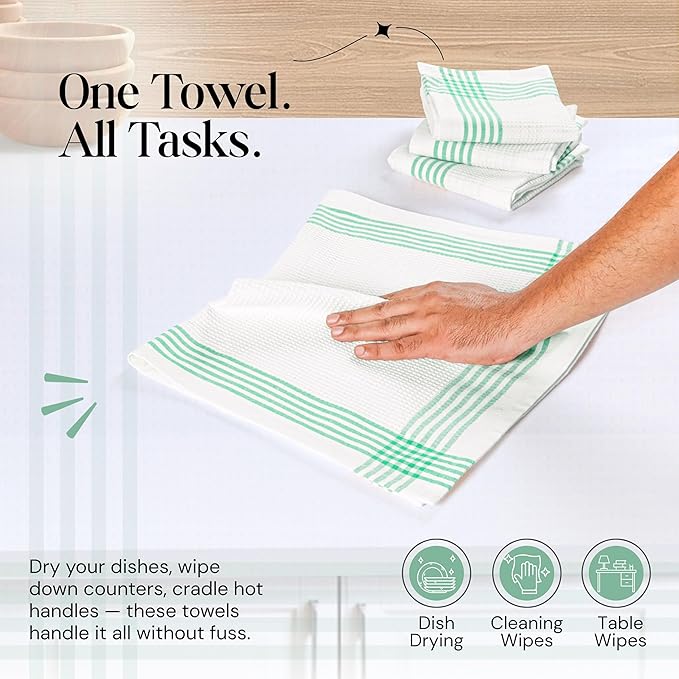 Dark Green Waffle Weave Kitchen Towels 5 Pack, 100% Cotton, 16x26 Inch, Ultra Absorbent, Quick Dry Dishcloths, Durable & Reusable Dish Towels for Home and Kitchen, Machine Washable