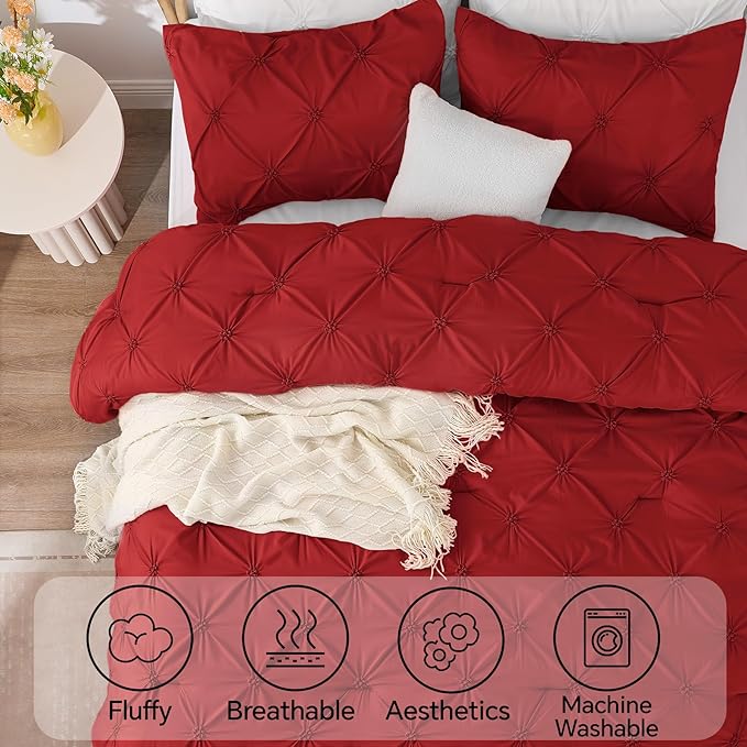 BEDELITE Red Twin Comforter Set - 2 Peices Boho Pintuck Bedding Comforter Sets, Lightweight Soft & Warm Twin Bedding Sets with 1 Pillowcase for All Season