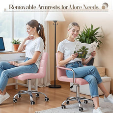 Furmax Mid-Back Office Task Chair Ribbed PU Leather Executive Chair Modern Adjustable Home Desk Retro Comfortable Work Chair 360 Degree Swivel with Arms (Light Pink)