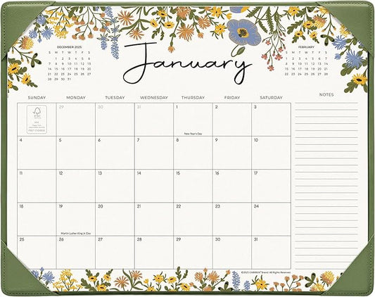 Desk Calendar 2026 with Desktop Mat, Cabbrix Large Desk Pad Calendar 15 x 12 Inch Runs From January 2026 to June 2027, Floral Design Calendar 2026 for Home School and Office (Green)